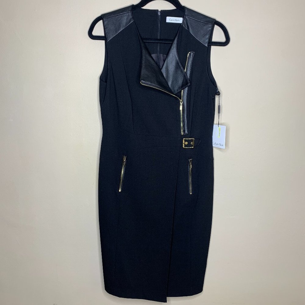 NWT CK Power Dress W/ Faux Leather & Gold